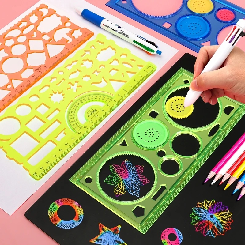 Kids Education Template - Geometry Spirograph Drawing Stencils Set Painting