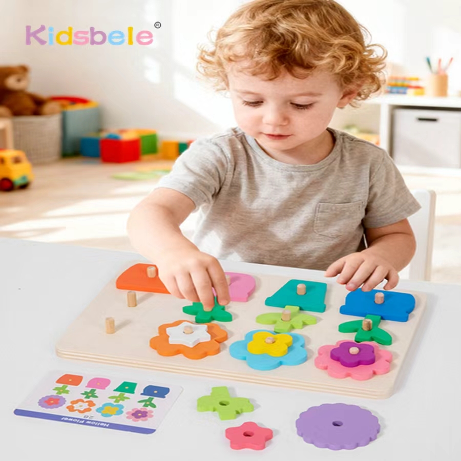 Kids Education Card - Montessori DIY Wooden Flower Puzzle Board