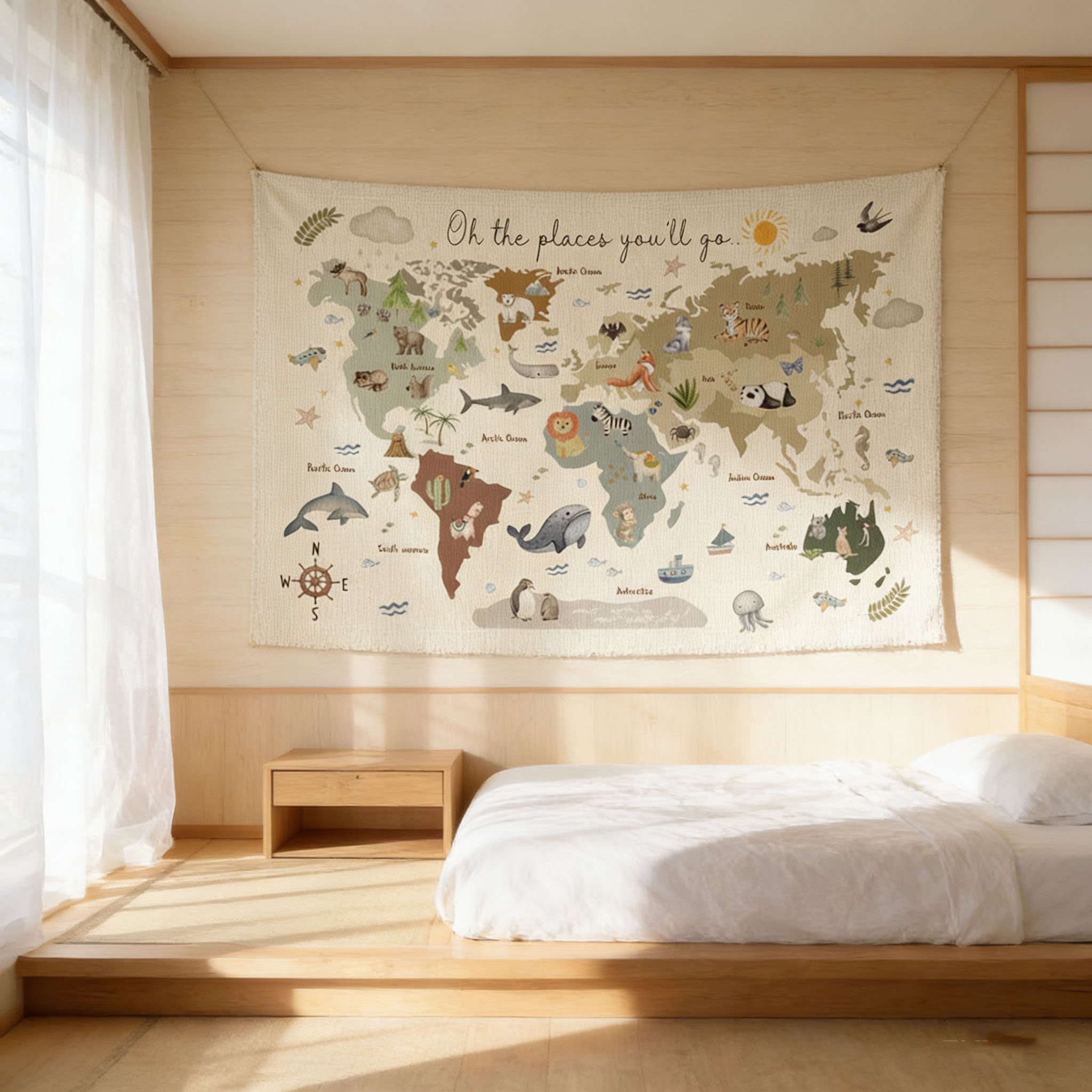 Cute Animal World Map Tapestry - đánh giá và giá Kids Education Banner