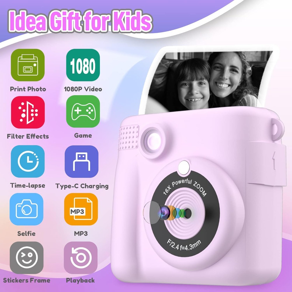Instant Print Camera for Kids, - đánh giá và giá Kids Education Card