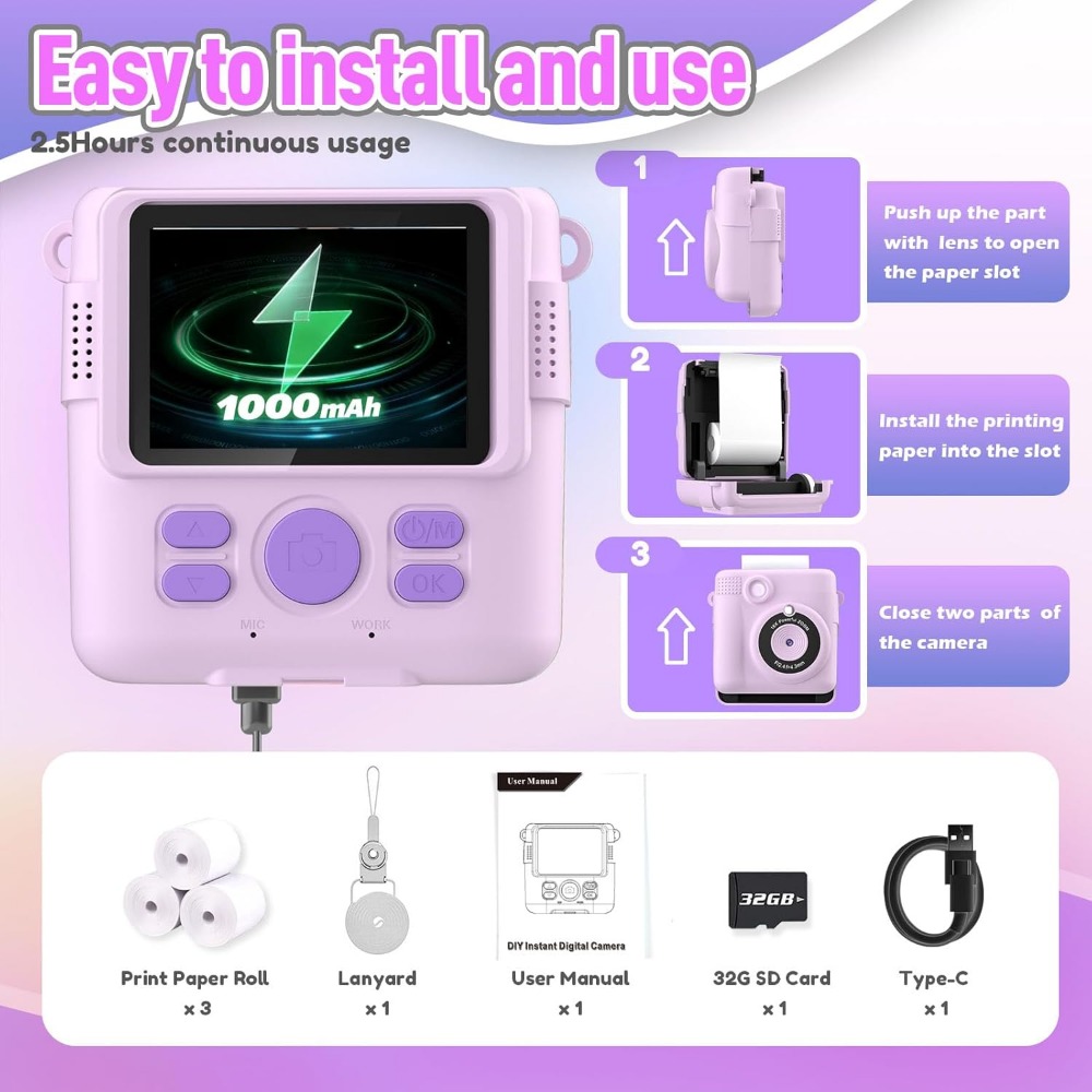 Instant Print Camera for Kids, - đánh giá và giá Kids Education Card